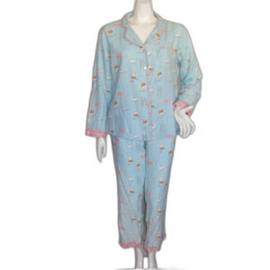 MUNKI MUNKI Pajama Set, M, Blue, Donuts & Coffee, Flannel, 2 piece, Top/Pants